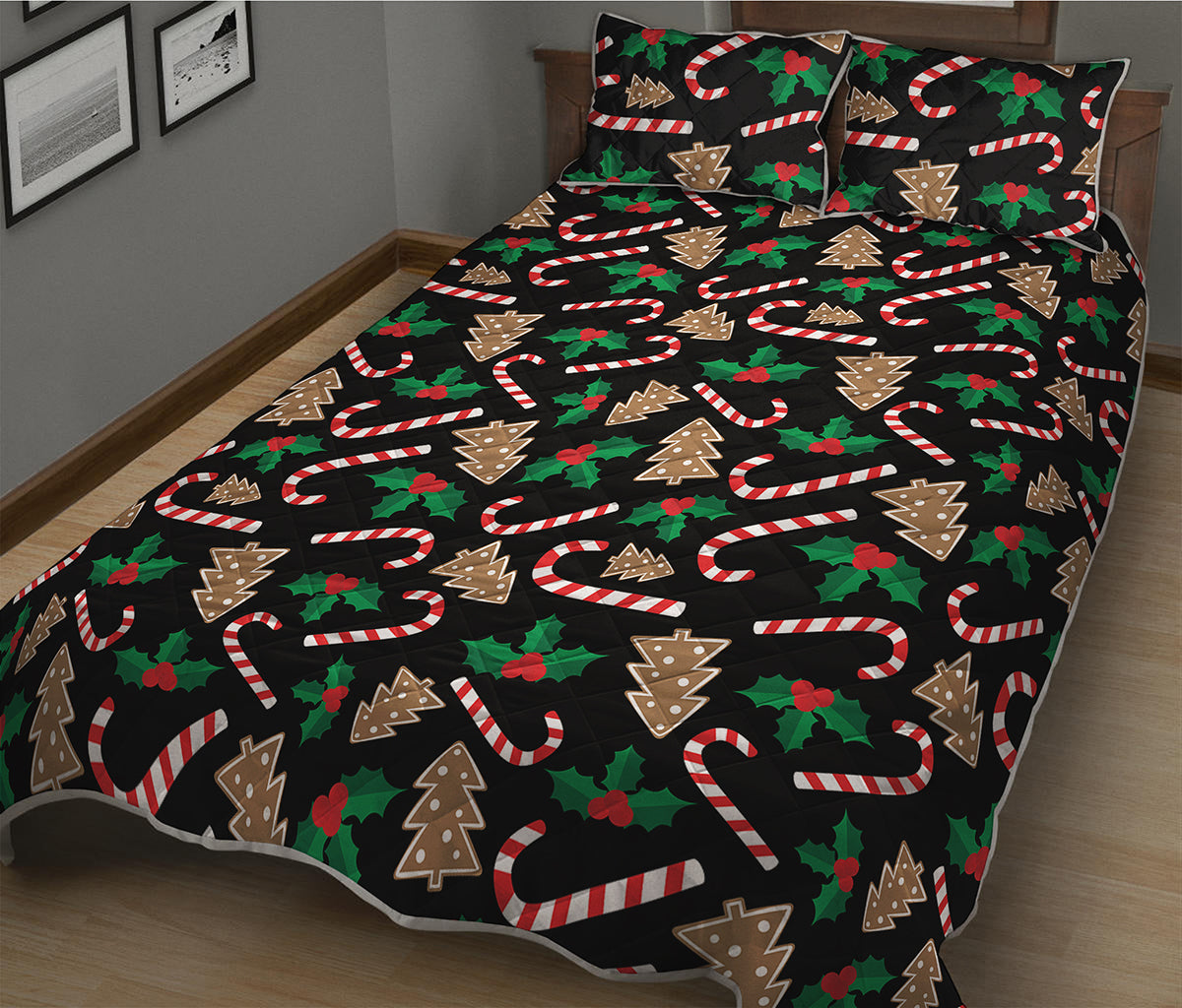 Christmas Cookie And Candy Pattern Print Quilt Bed Set