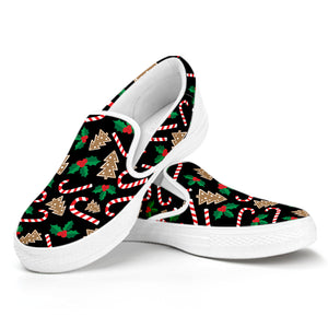 Christmas Cookie And Candy Pattern Print White Slip On Shoes