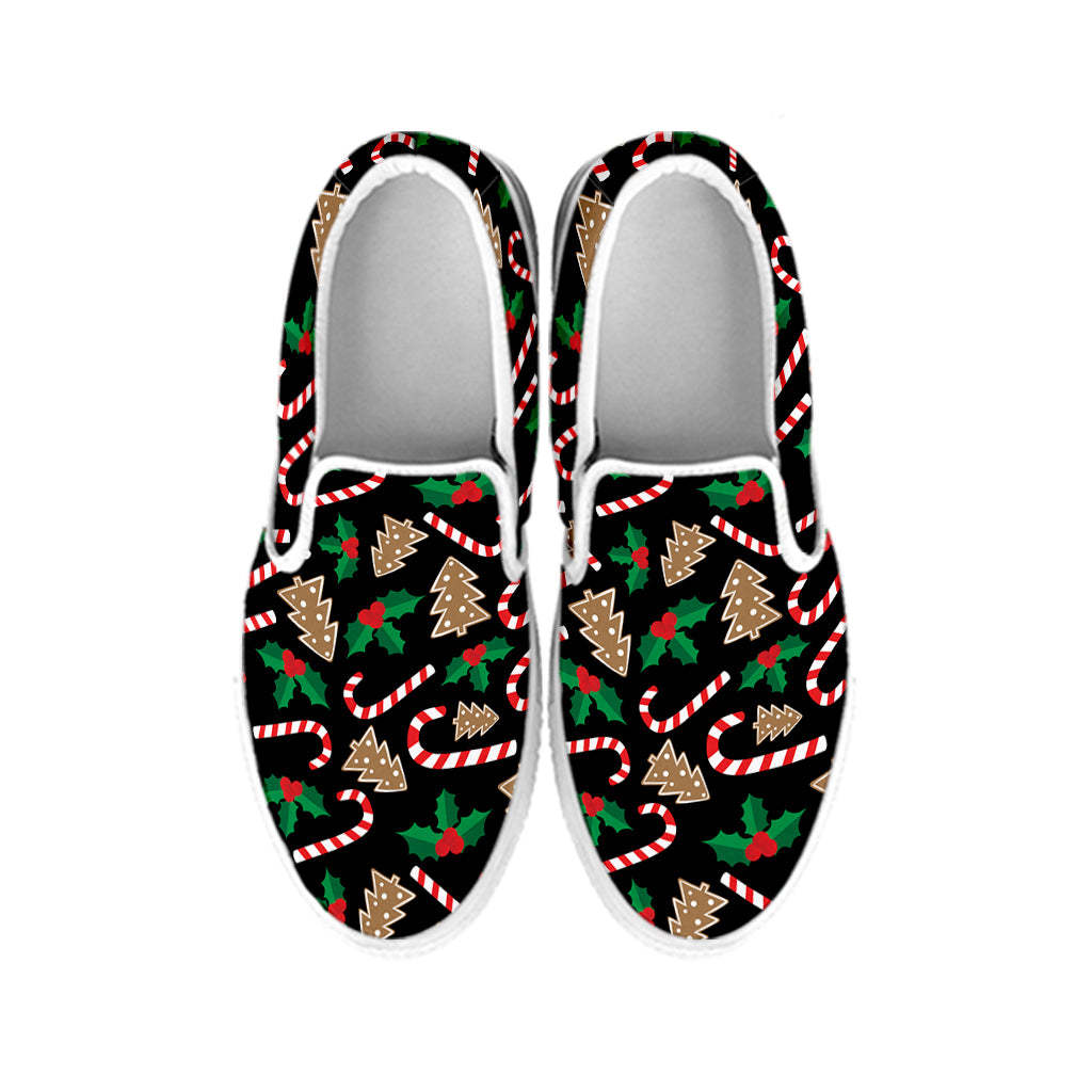 Christmas Cookie And Candy Pattern Print White Slip On Shoes