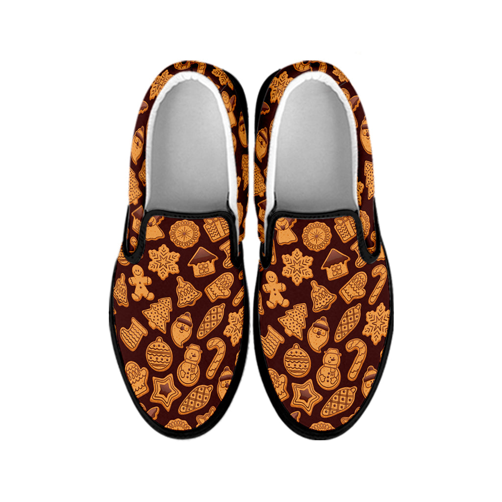 Christmas Cookies Pattern Print Black Slip On Shoes