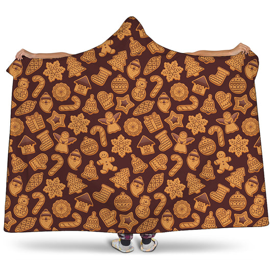 Christmas Cookies Pattern Print Hooded Blanket