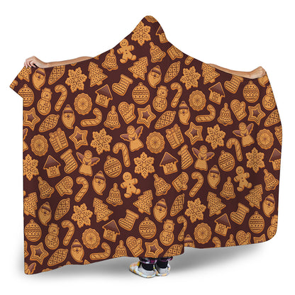 Christmas Cookies Pattern Print Hooded Blanket