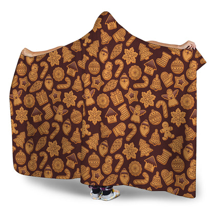 Christmas Cookies Pattern Print Hooded Blanket