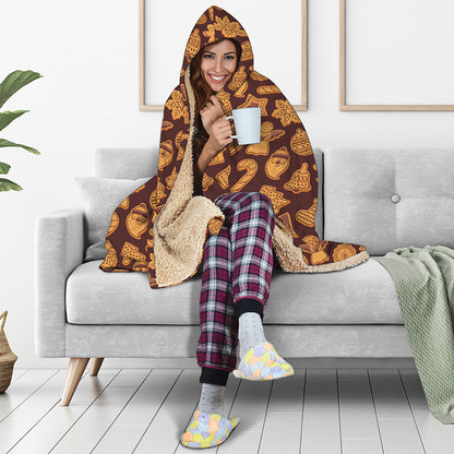 Christmas Cookies Pattern Print Hooded Blanket