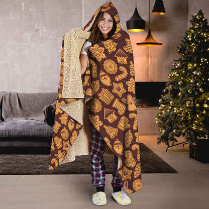 Christmas Cookies Pattern Print Hooded Blanket