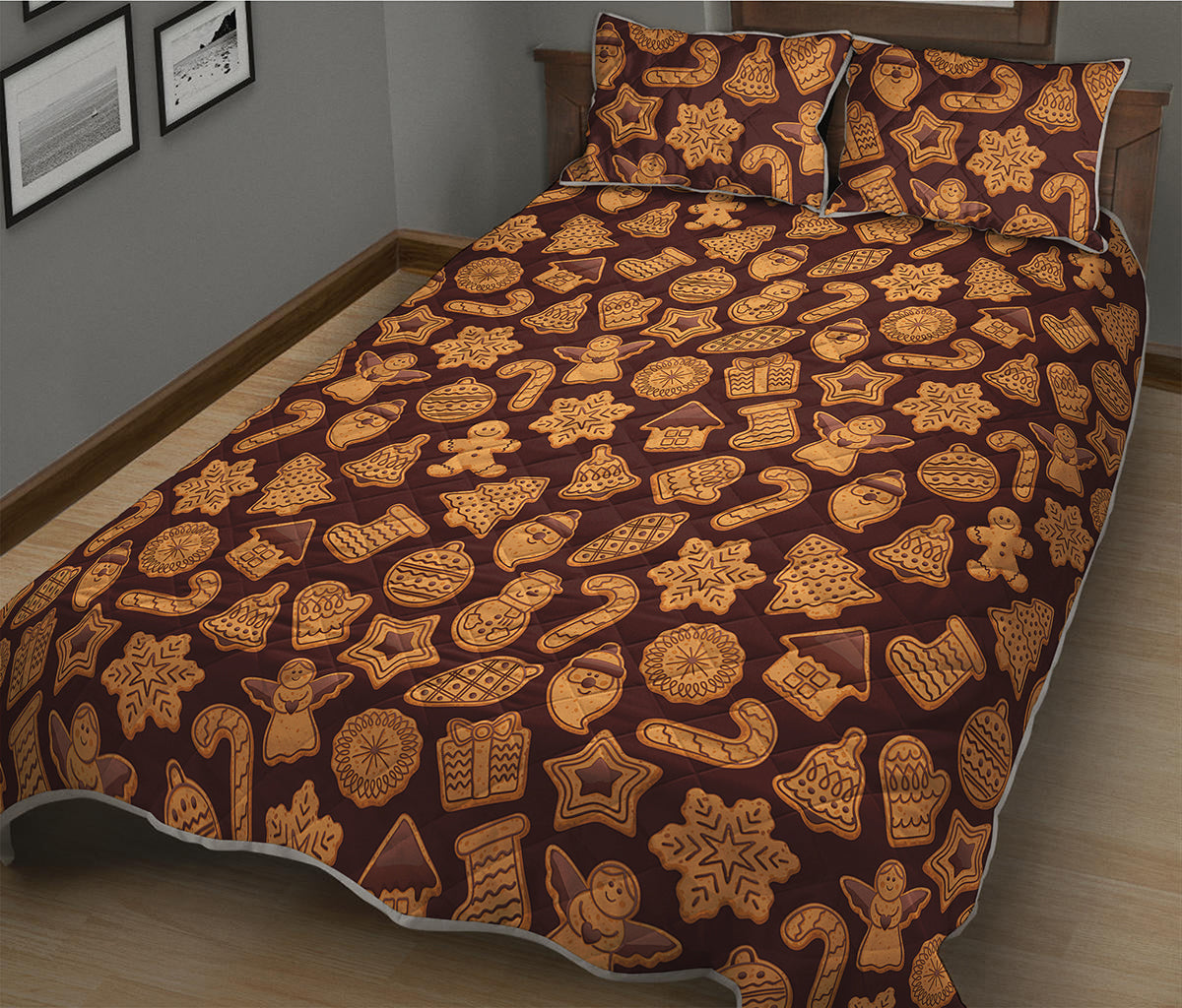Christmas Cookies Pattern Print Quilt Bed Set