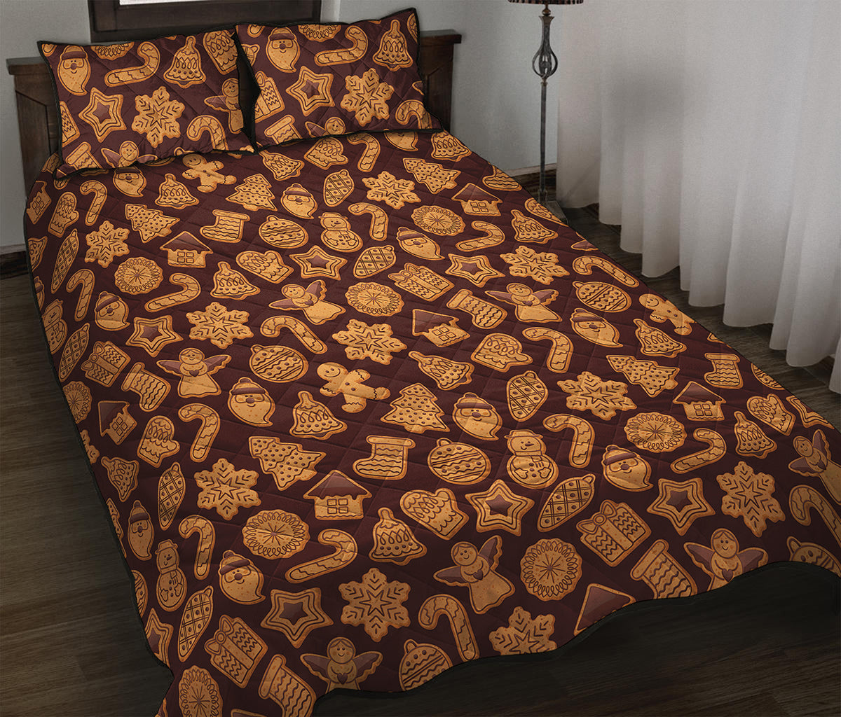 Christmas Cookies Pattern Print Quilt Bed Set