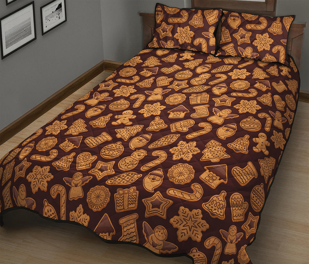 Christmas Cookies Pattern Print Quilt Bed Set