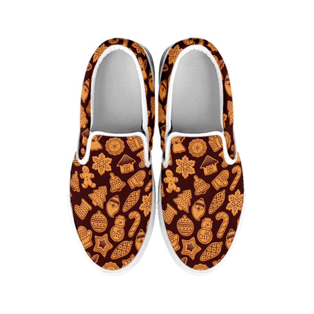 Christmas Cookies Pattern Print White Slip On Shoes