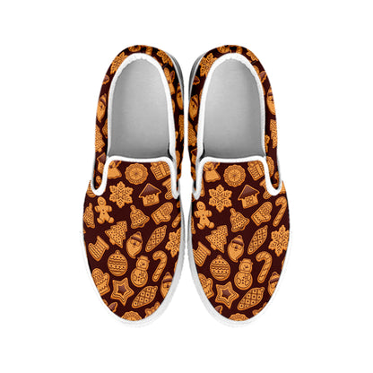Christmas Cookies Pattern Print White Slip On Shoes