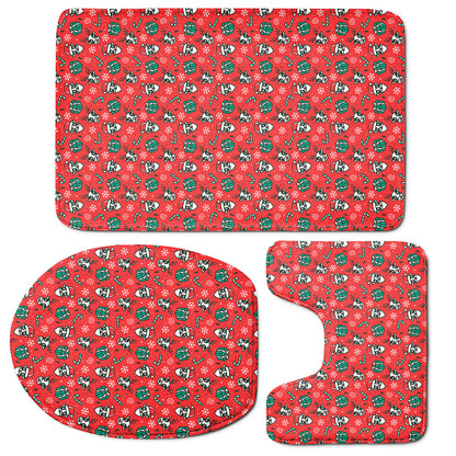 Christmas Cow Pattern Print 3 Piece Bath Mat Set