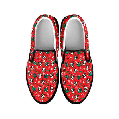 Christmas Cow Pattern Print Black Slip On Shoes