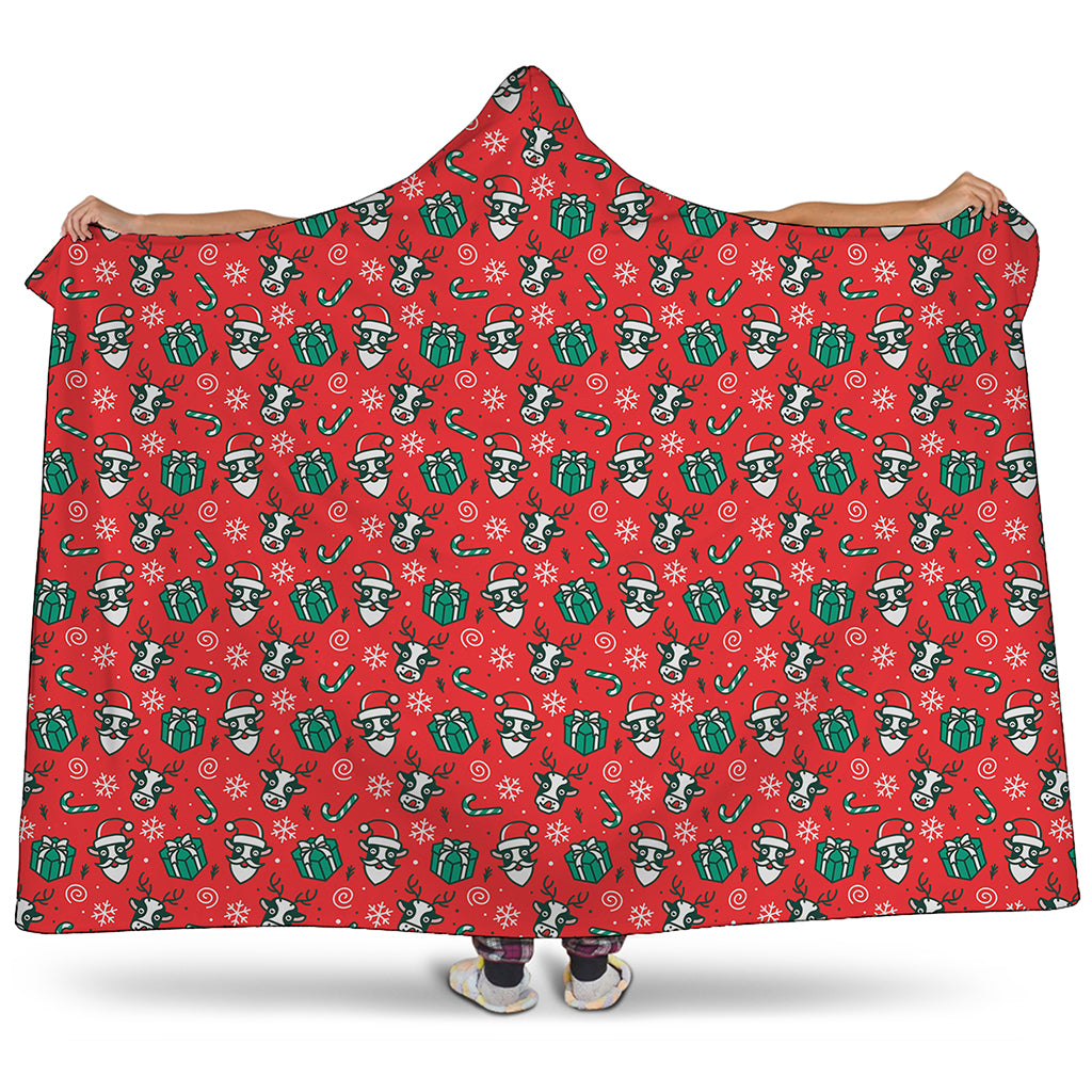 Christmas Cow Pattern Print Hooded Blanket