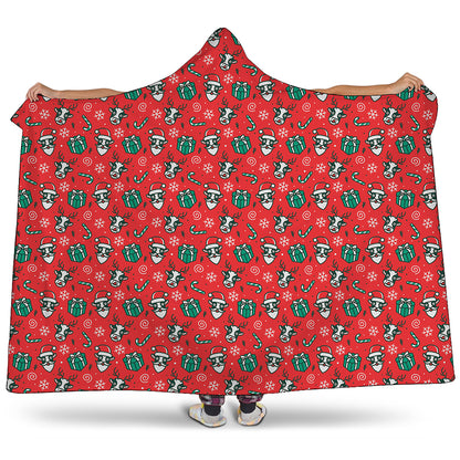 Christmas Cow Pattern Print Hooded Blanket