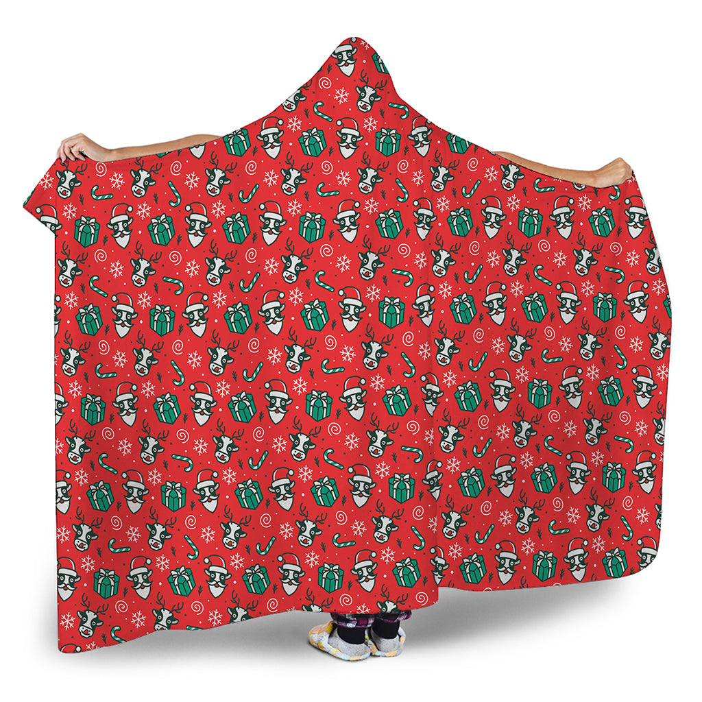 Christmas Cow Pattern Print Hooded Blanket