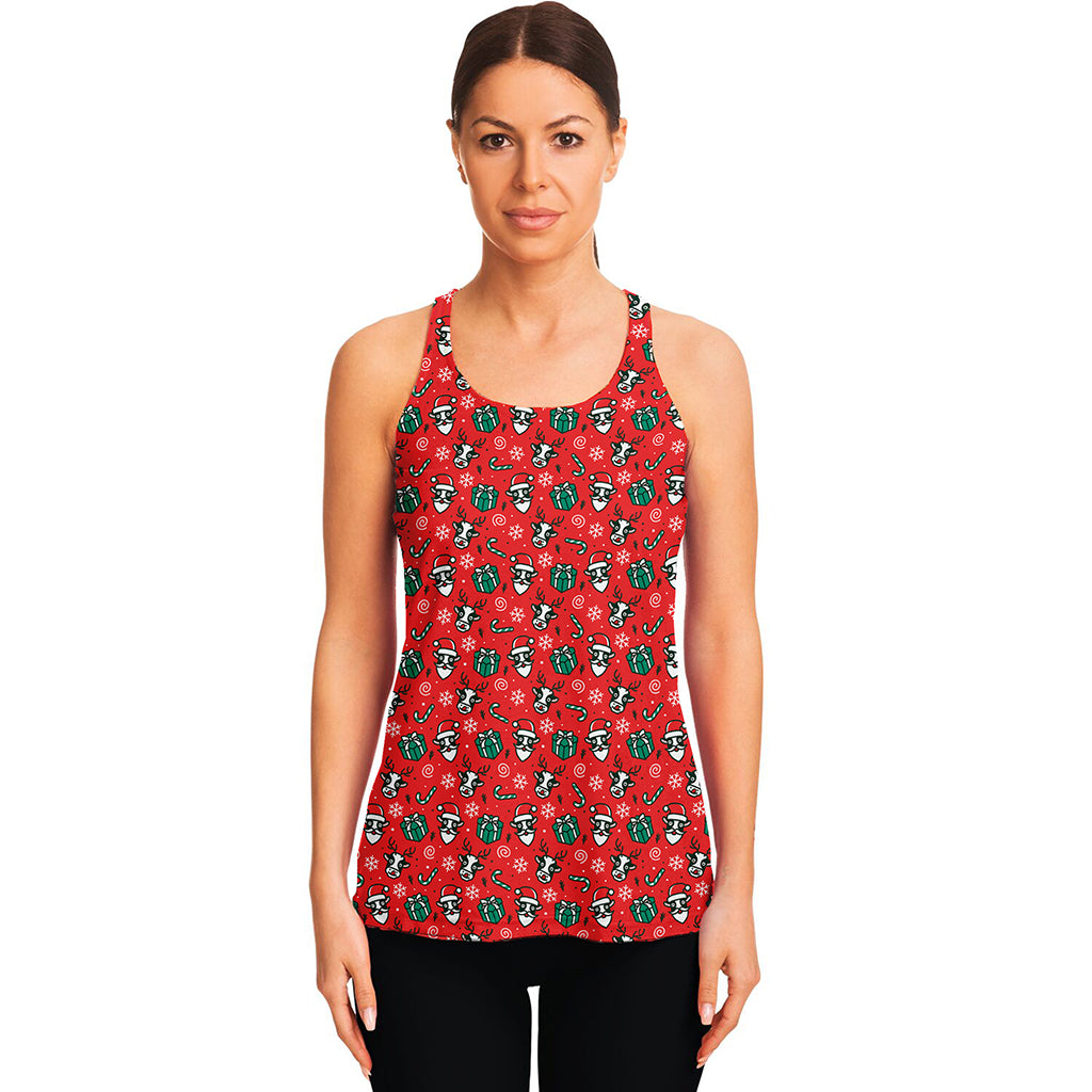 Christmas Cow Pattern Print Women's Racerback Tank Top