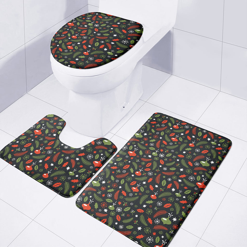 Christmas Decorations Pattern Print 3 Piece Bath Mat Set