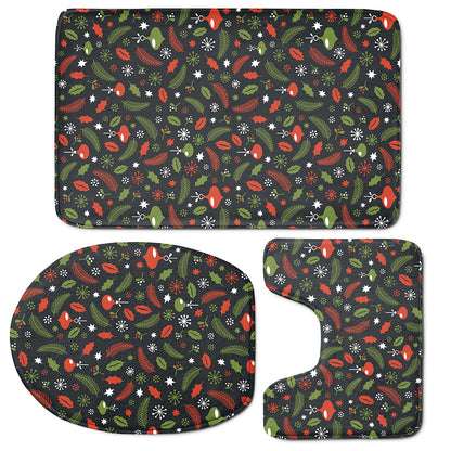 Christmas Decorations Pattern Print 3 Piece Bath Mat Set