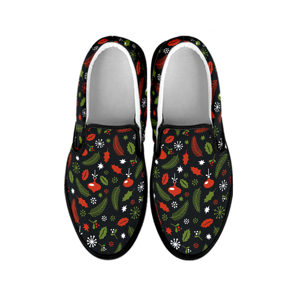 Christmas Decorations Pattern Print Black Slip On Shoes