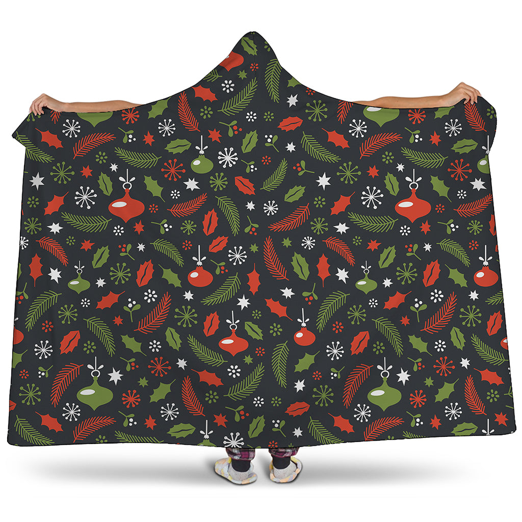 Christmas Decorations Pattern Print Hooded Blanket