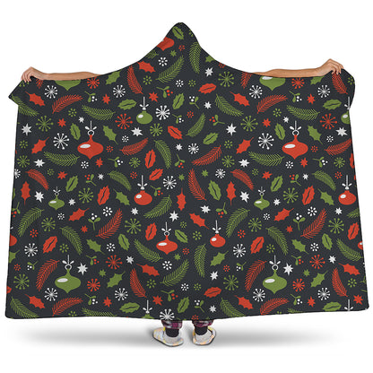 Christmas Decorations Pattern Print Hooded Blanket