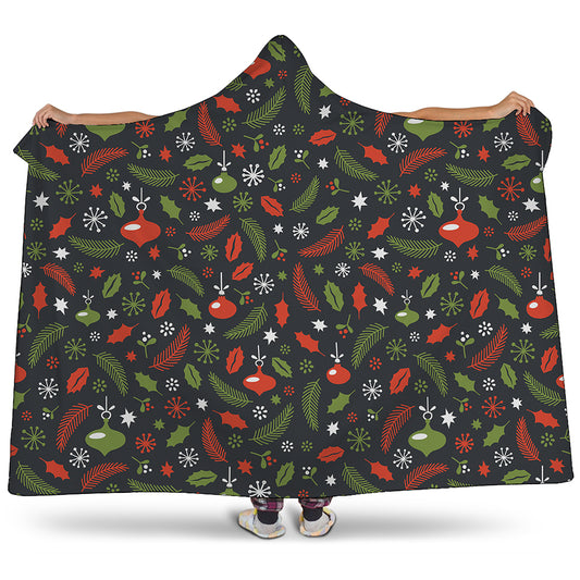 Christmas Decorations Pattern Print Hooded Blanket