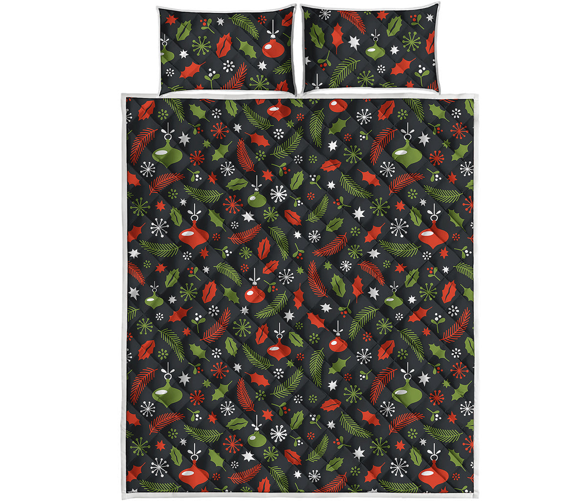 Christmas Decorations Pattern Print Quilt Bed Set
