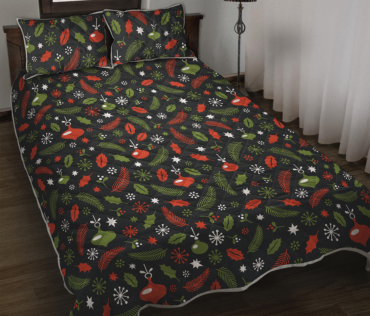 Christmas Decorations Pattern Print Quilt Bed Set
