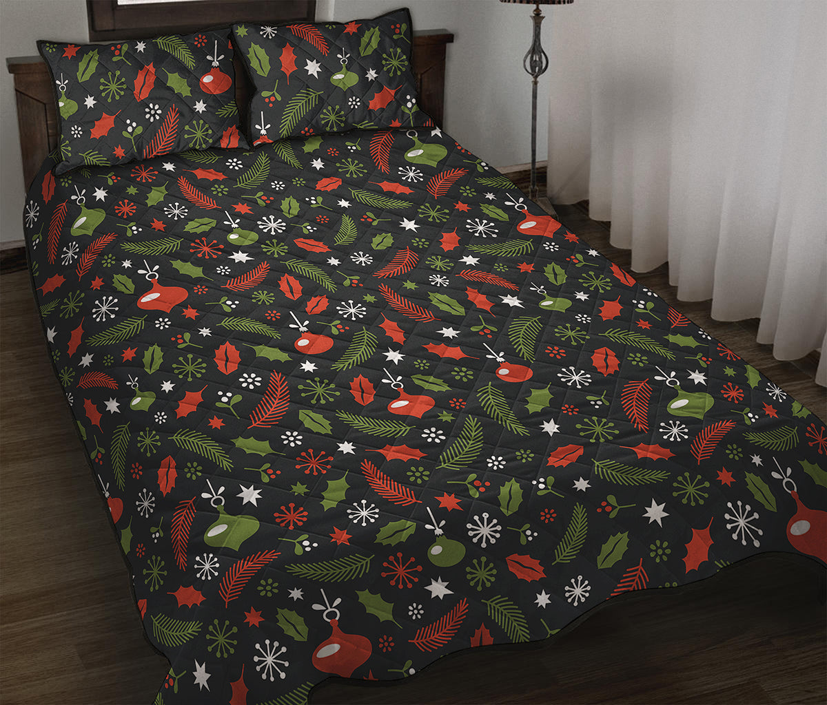 Christmas Decorations Pattern Print Quilt Bed Set