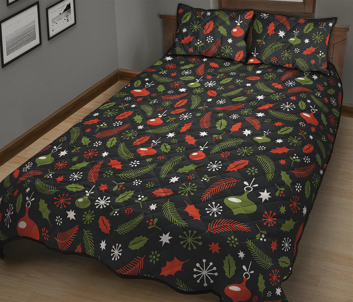 Christmas Decorations Pattern Print Quilt Bed Set