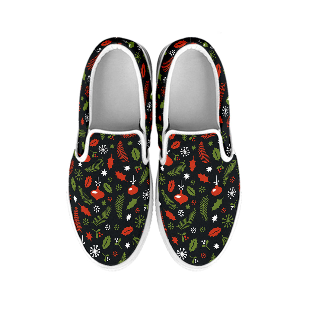 Christmas Decorations Pattern Print White Slip On Shoes