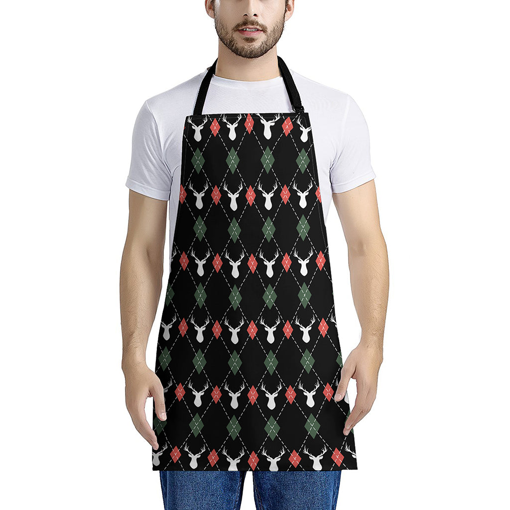 Christmas Deer Argyle Pattern Print Apron