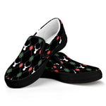 Christmas Deer Argyle Pattern Print Black Slip On Shoes