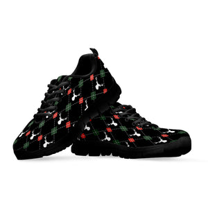 Christmas Deer Argyle Pattern Print Black Sneakers