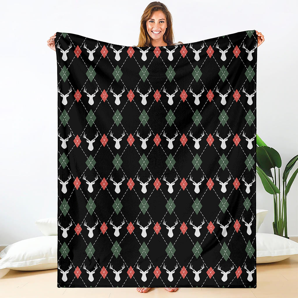 Christmas Deer Argyle Pattern Print Blanket