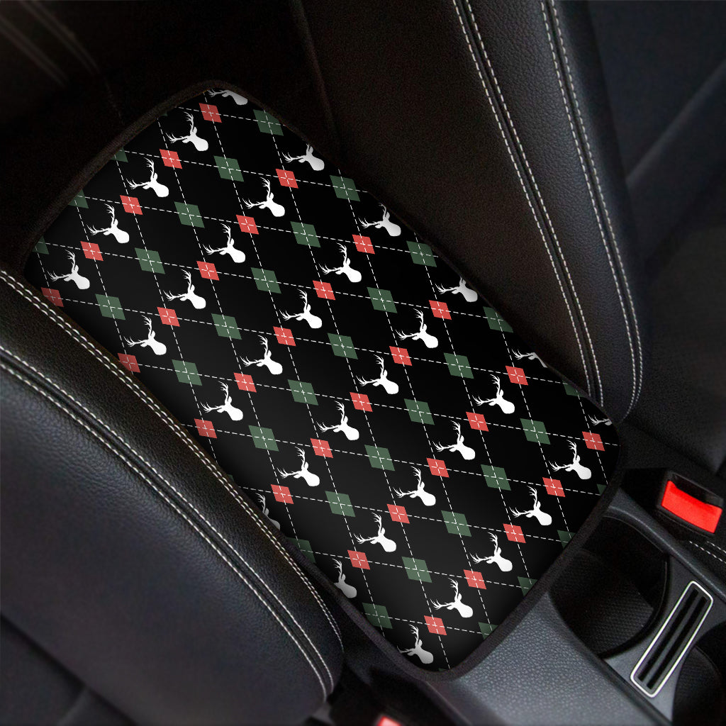 Christmas Deer Argyle Pattern Print Car Center Console Cover