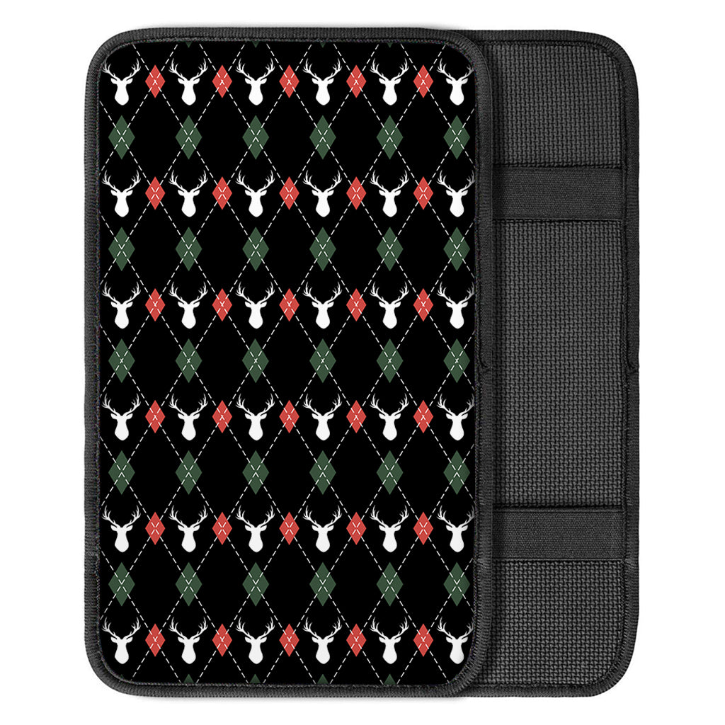 Christmas Deer Argyle Pattern Print Car Center Console Cover