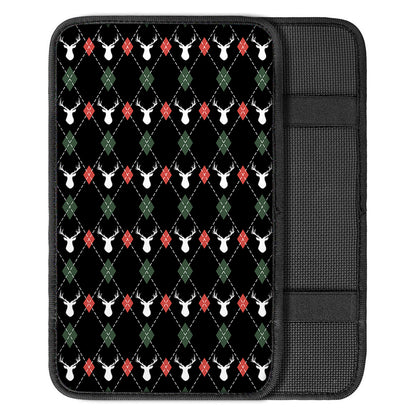 Christmas Deer Argyle Pattern Print Car Center Console Cover