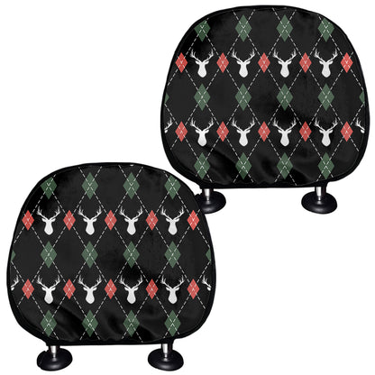 Christmas Deer Argyle Pattern Print Car Headrest Covers