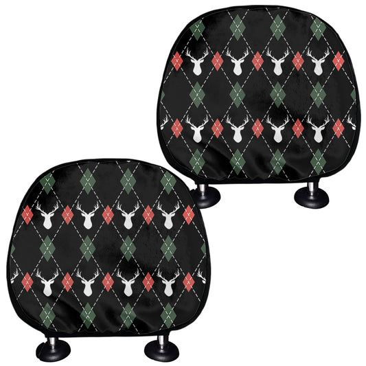 Christmas Deer Argyle Pattern Print Car Headrest Covers