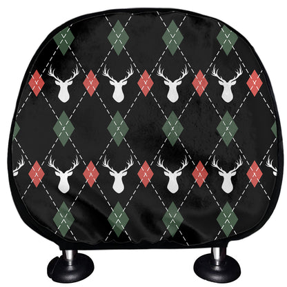 Christmas Deer Argyle Pattern Print Car Headrest Covers