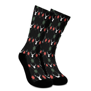 Christmas Deer Argyle Pattern Print Crew Socks