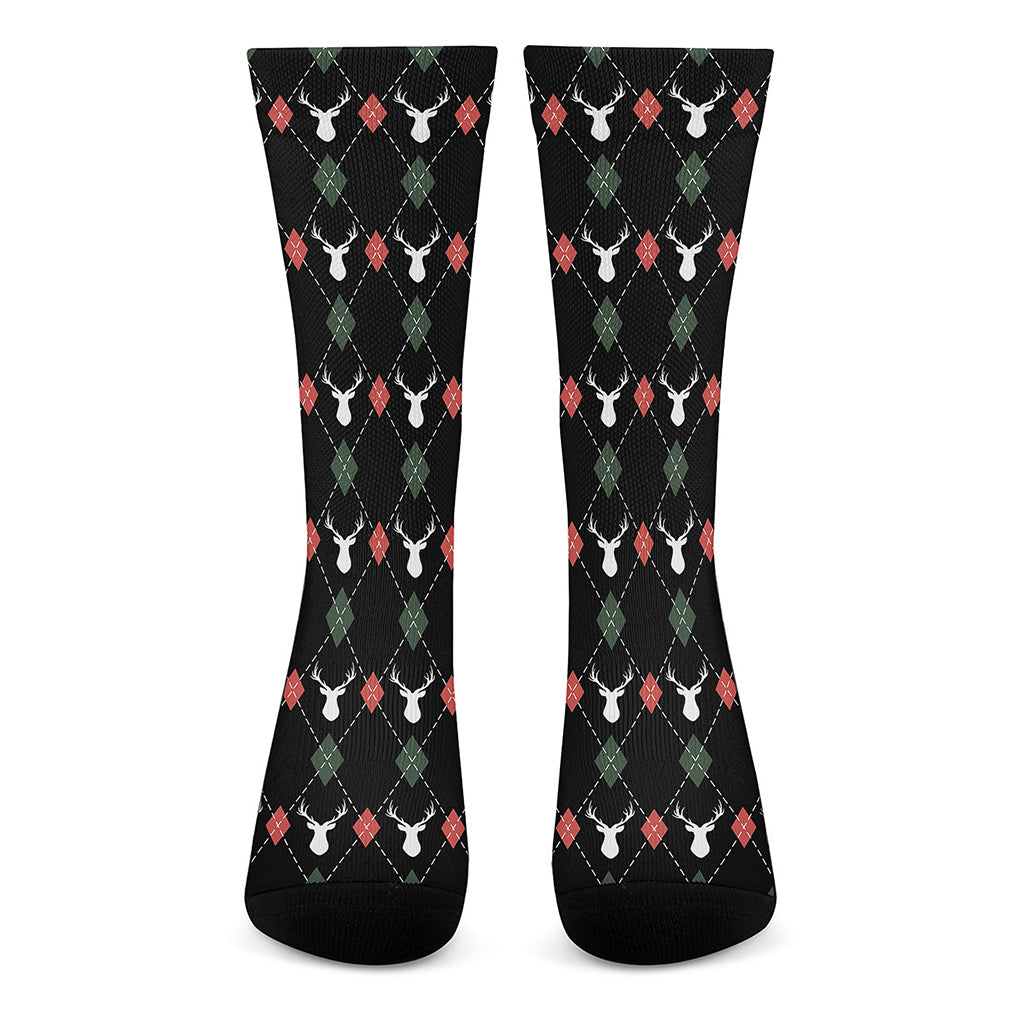 Christmas Deer Argyle Pattern Print Crew Socks