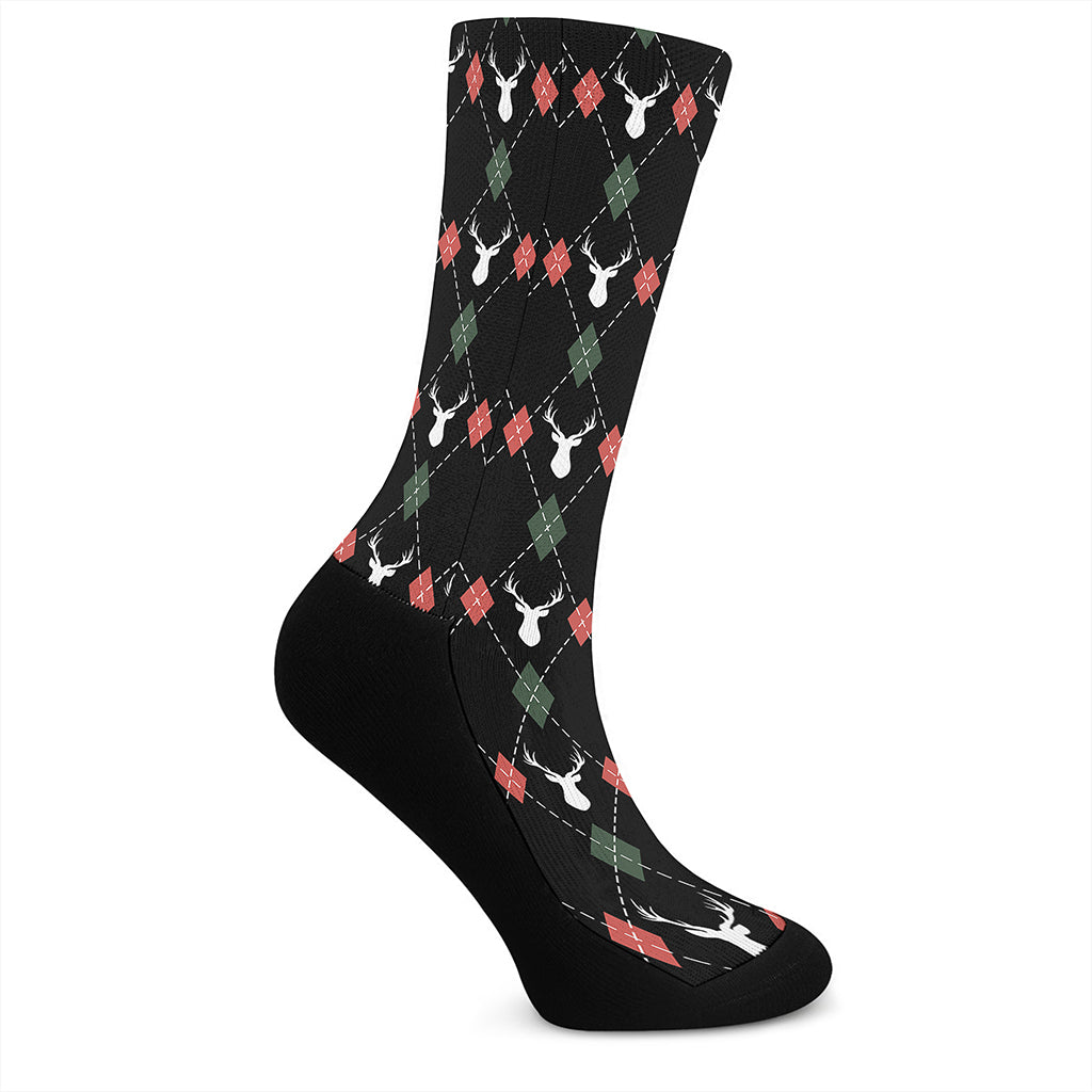 Christmas Deer Argyle Pattern Print Crew Socks