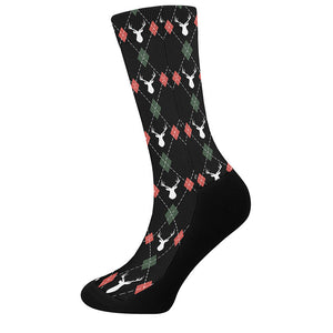 Christmas Deer Argyle Pattern Print Crew Socks