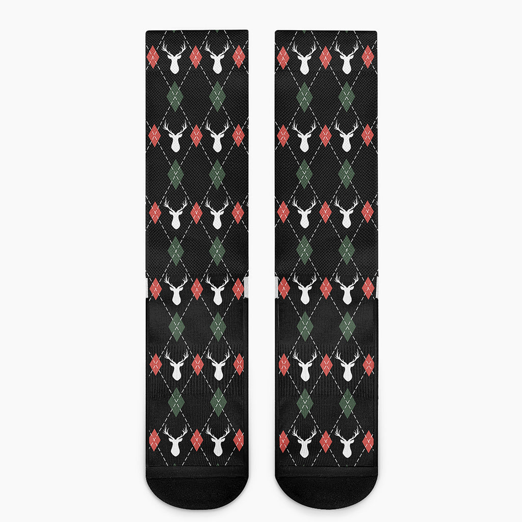 Christmas Deer Argyle Pattern Print Crew Socks