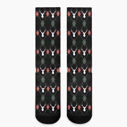 Christmas Deer Argyle Pattern Print Crew Socks