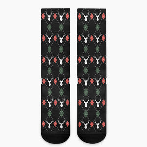 Christmas Deer Argyle Pattern Print Crew Socks