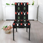 Christmas Deer Argyle Pattern Print Dining Chair Slipcover