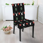 Christmas Deer Argyle Pattern Print Dining Chair Slipcover